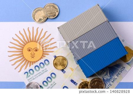 Cargo containers on the Argentine flag as a conceptual backdrop for goods export. Cargo containers Cargo containers on the Argentine flag as a conceptual backdrop for goods export. Cargo containers 140828928