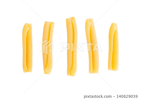 pieces of dry raw casarecce pasta isolated on white pieces of dry raw casarecce pasta isolated on white 140829039