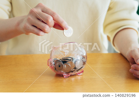 A young woman's hands as she saves money 140829196