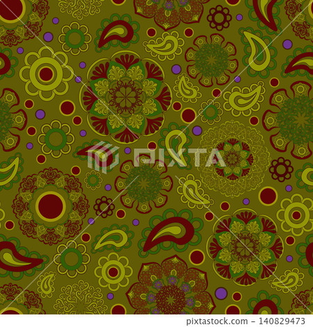 Abstract ornamental pattern, fashionable, colorful pattern, green, red, yellow. Seamless floral pattern-171. Abstract ornamental pattern, fashionable, colorful pattern, green, red, yellow. Seamless floral pattern-171. 140829473