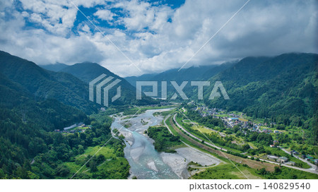 A view of the Unazuki Uchiyama area and the Kurobe River in Kurobe City during a break in the rainy season. A view of the Unazuki Uchiyama area and the Kurobe River in Kurobe City during a break in the rainy season. 140829540
