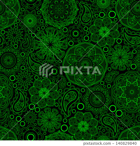 Green and black, boho style ornamental pattern, mandala patterns. Seamless floral pattern-179. Green and black, boho style ornamental pattern, mandala patterns. Seamless floral pattern-179. 140829840