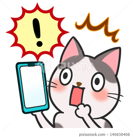 Cute cat, surprised, character, smartphone, material 140830408