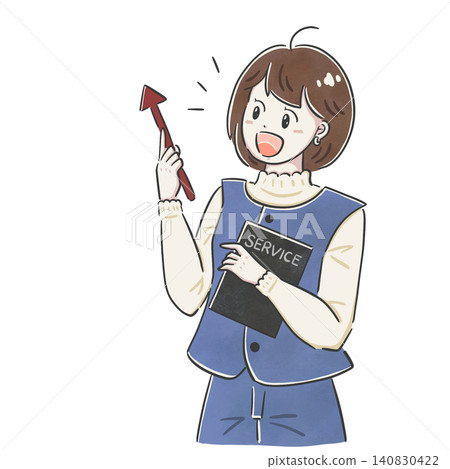 一位女士一邊用手指著指示物一邊解釋。 140830422