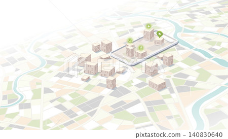 Colorful Isometric City Map with Smartphone and Interactive Icons Colorful Isometric City Map with Smartphone and Interactive Icons 140830640