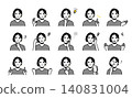 A set of avatars featuring various facial expressions of young women. 140831004
