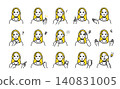 A set of avatars featuring various facial expressions of young women. 140831005