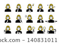 A set of avatars featuring various facial expressions of young women. 140831011