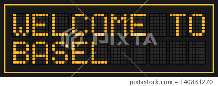 Orange color led banner in word welcome to basel on black background Orange color led banner in word welcome to basel on black background 140831270