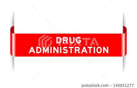Red color inserted label banner with word drug administration on white background 140831277