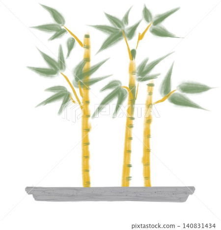 Bamboo bonsai with gold painted in calligraphy. 140831434