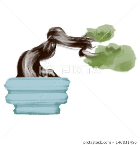 Pine tree with slanted trunk, bonsai, brocade, painted with a brush. Pine tree with slanted trunk, bonsai, brocade, painted with a brush. 140831456