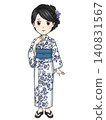 A woman wearing a yukata (summer kimono) - Japanese summer - full-body illustration 140831567