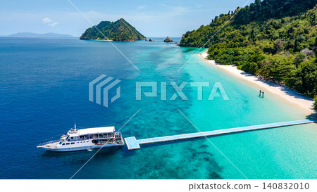 Aerial drone view of tropical landscape over Madam Beach of Nyaung Oo Phee Island in Myanmar 140832010