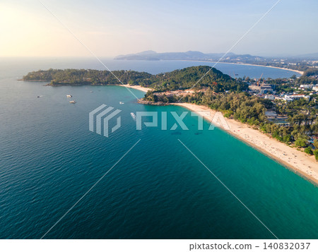 Aerial top view of Surin beach and Pansea Beach in Phuket, Thailand. Aerial top view of Surin beach and Pansea Beach in Phuket, Thailand. 140832037