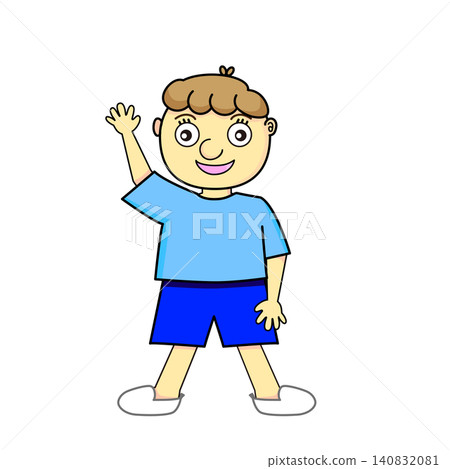 例如,舉起一隻手:一個小男孩在廣播體操節目中舉起一隻手。 例如,舉起一隻手:一個小男孩在廣播體操節目中舉起一隻手。 140832081