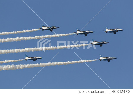 A formation of six T-4 Blue Impulse aircraft of the Japan Air Self-Defense Force. A formation of six T-4 Blue Impulse aircraft of the Japan Air Self-Defense Force. 140832470