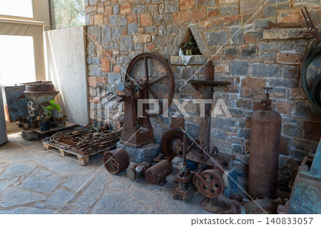 Collection of antique rusty machinery and tools in heritage museum Collection of antique rusty machinery and tools in heritage museum 140833057