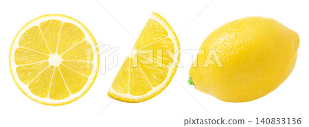 Slice and half of lemon isolated on a white background, Fresh and Juicy lemons collection, set, with clipping path. No shadow. Slice and half of lemon isolated on a white background, Fresh and Juicy lemons collection, set, with clipping path. No shadow. 140833136