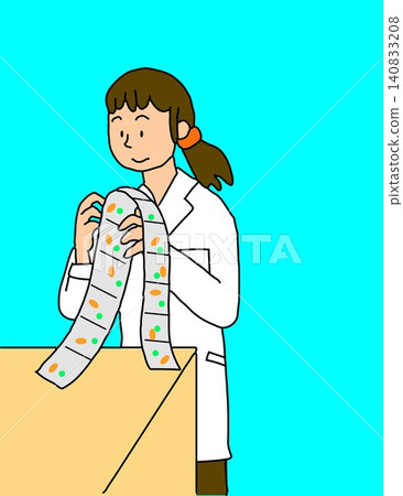 藥劑師檢查獨立包裝藥品的插圖。 藥劑師檢查獨立包裝藥品的插圖。 140833208