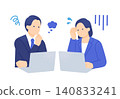 Vector illustration of a business person with their head in their hands in front of a computer, troubled by work-related problems. 140833241