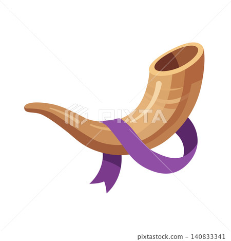Shofar Horn with Purple Ribbon Flat Vector Illustration Shofar Horn with Purple Ribbon Flat Vector Illustration 140833341