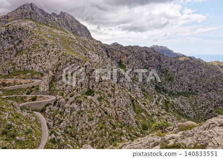 Iconic famous MA-2141 road to Sa Calobra in Serra de Tramuntana, Mallorca Iconic famous MA-2141 road to Sa Calobra in Serra de Tramuntana, Mallorca 140833551