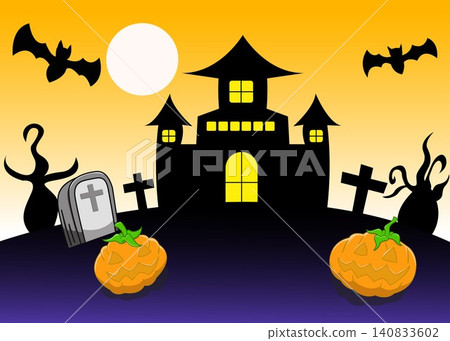 Happy Halloween night background illustration, with pumpkin and castle Happy Halloween night background illustration, with pumpkin and castle 140833602