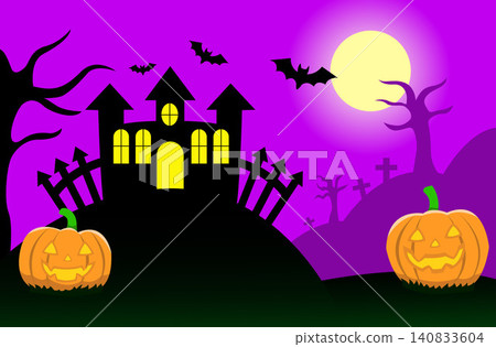 Happy Halloween illustration Background with purple color and dark castle Happy Halloween illustration Background with purple color and dark castle 140833604