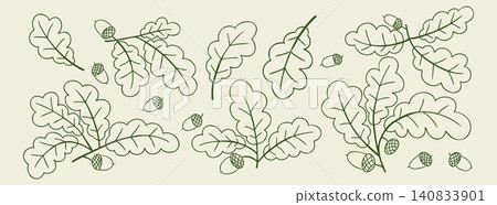 Seamless pattern featuring oak leaves and acorns with intricate outlines on a light background, ideal for nature-themed designs and projects Seamless pattern featuring oak leaves and acorns with intricate outlines on a light background, ideal for nature-themed designs and projects 140833901