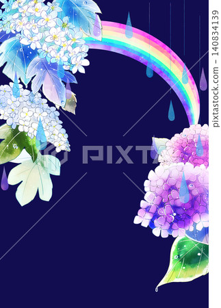 繡球花、雨、彩虹、垂直版、明信片尺寸 140834139