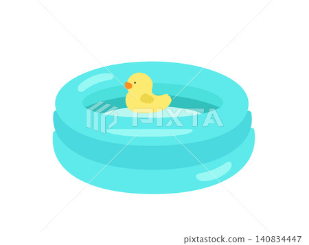 An illustration of a plastic pool and a rubber duck. An illustration of a plastic pool and a rubber duck. 140834447