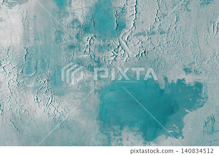 Turquoise plaster texture with rough decorative surface, visible brush strokes and cracked relief Turquoise plaster texture with rough decorative surface, visible brush strokes and cracked relief 140834512