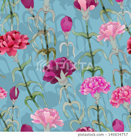 Floral vintage seamless pattern with carnations. Seamless background with flowers for wallpaper, textile, fabric, poster, packaging. botanical illustration. Floral vintage seamless pattern with carnations. Seamless background with flowers for wallpaper, textile, fabric, poster, packaging. botanical illustration. 140834757