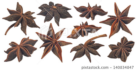 Star anise isolated on white background, falling aromatic dried spice for cooking and baking, herbal ingredient concept Star anise isolated on white background, falling aromatic dried spice for cooking and baking, herbal ingredient concept 140834847