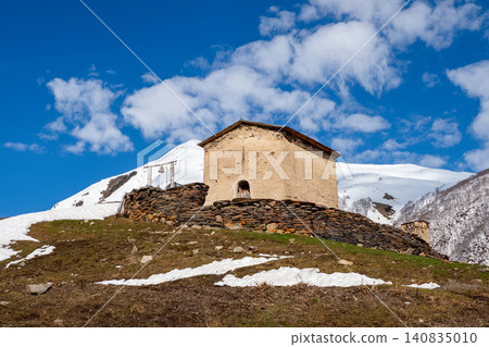 St. George's Temple (Jrag) is located in the mountainous community of Ushguli in Svaneti, Georgia St. George's Temple (Jrag) is located in the mountainous community of Ushguli in Svaneti, Georgia 140835010