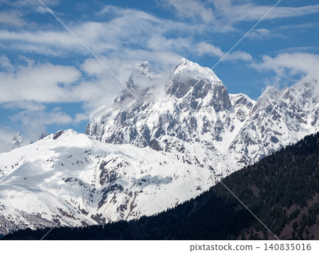 Ushba Mountain is one of the most famous and picturesque peaks of the Greater Caucasus Ushba Mountain is one of the most famous and picturesque peaks of the Greater Caucasus 140835016