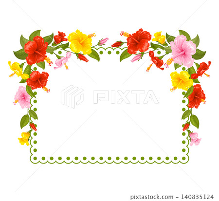 Rectangle Lace Frame With Red, Yellow And Pink Hibiscus Flowers Decoration 140835124