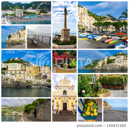 View of Minori on the Amalfi Coast in Italy. 140835360