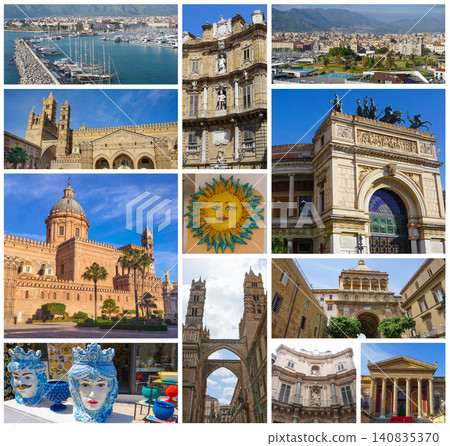 Photo collage from Sicily island, Italy. Collage includes major landmarks Photo collage from Sicily island, Italy. Collage includes major landmarks 140835370