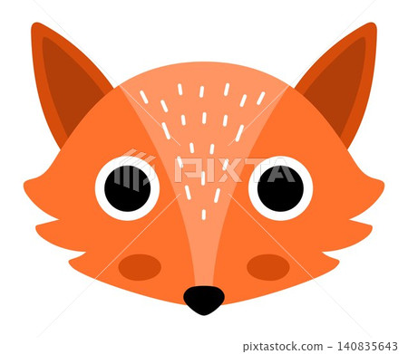 Vector cartoon fox face isolated on white background. Funny head clipart. Cute forest animal muzzle icon for kids. Woodland element. Wildlife illustration 140835643