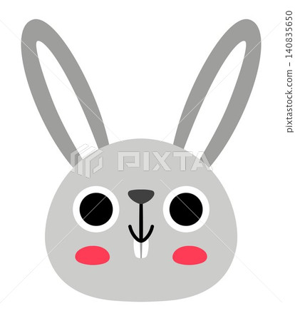 Vector cartoon hare face isolated on white background. Funny rabbit or bunny head clipart. Cute forest animal muzzle icon for kids. Woodland element. Wildlife illustration, coloring page 140835650