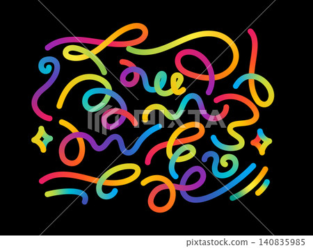 abstract rainbow neon fluid doodle lines on black background 140835985