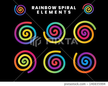 rainbow gradient spiral elements set on black background rainbow gradient spiral elements set on black background 140835994