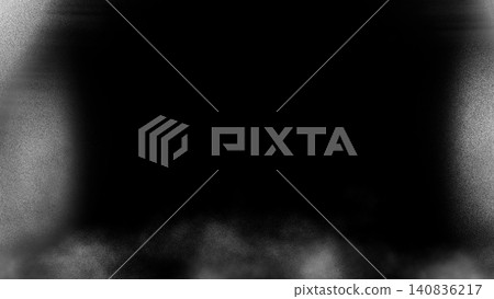 Abstract black background with white smoky edges and soft mist at the bottom, creating a moody frame with empty center for design and copy space. 140836217