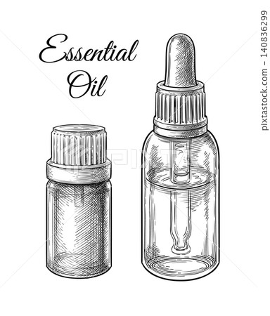 Hand-drawn ink sketch of essential oil bottles. Hand-drawn ink sketch of essential oil bottles. 140836299