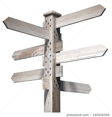 Wooden Signpost with Six Arrows Isolated on White Background Wooden Signpost with Six Arrows Isolated on White Background 140836309