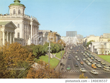Moscow, Russian SFSR, USSR - January 1, 1983: State Lenin Library Vintage Postcard Moscow, Russian SFSR, USSR - January 1, 1983: State Lenin Library Vintage Postcard 140836537