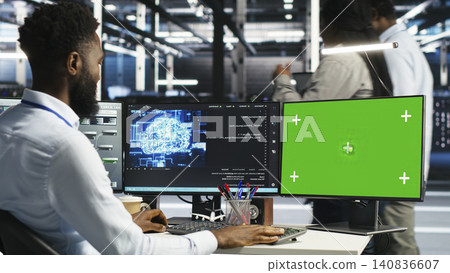 Data center administrator uses node tree software to identify equipment performance issues and data patterns. 140836607