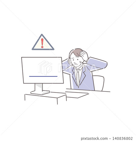A businessman struggling with computer errors; system trouble illustration A businessman struggling with computer errors; system trouble illustration 140836802
